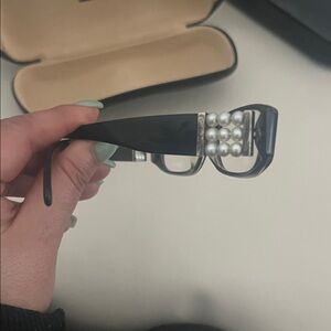 CHANEL Black and Silver Glasses with Pearl Accents